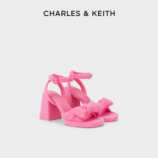 CHARLES & KEITH CHARLES&KEITH24春新款CK1-60920367蝴蝶结绒布粗跟露趾高跟凉鞋