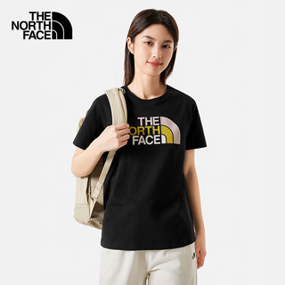 北面（The North Face）短袖T恤女简约LOGO印花舒适圆领半袖休闲透气24春夏88G8 JK3/黑色 XXL/175