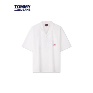 TOMMY JEANS 24春季男装纯棉撞色签字体刺绣复古合身短袖衬衫19139 白色YBR L