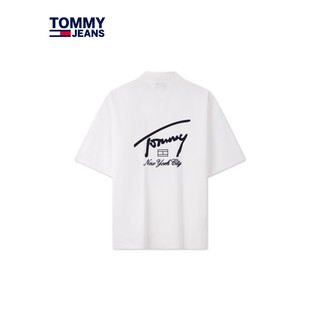 TOMMY JEANS 24春季男装纯棉撞色签字体刺绣复古合身短袖衬衫19139 白色YBR L