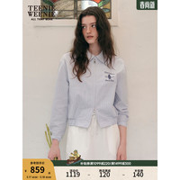 Teenie Weenie小熊2024春夏休闲轻薄个性条纹双拉链外套上衣女 蓝色 165/M