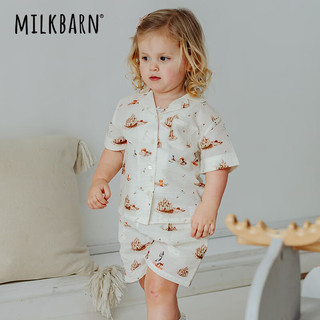 Milkbarn2024儿童衬衫短裤套装宝宝夏季衣服男女童休闲童装 暖洋沙滩 110cm