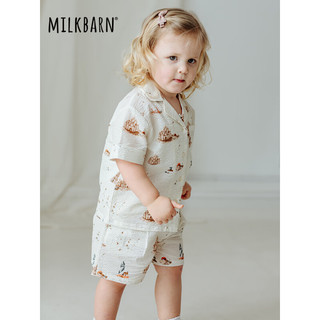 Milkbarn2024儿童衬衫短裤套装宝宝夏季衣服男女童休闲童装 暖洋沙滩 100cm
