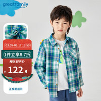 歌瑞家(greatfamily)儿童衬衫2024春季新款衬衣小童童纯棉色织格乐友 绿格