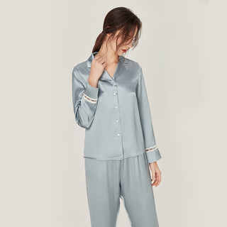珊目尔（SMR）【设计】真丝睡衣套装女100%桑蚕丝长袖两件套丝绸家居服 雾霾蓝 165(L)