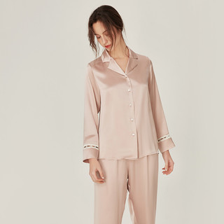 珊目尔（SMR）【设计】真丝睡衣套装女100%桑蚕丝长袖两件套丝绸家居服 藕粉色 165(L)