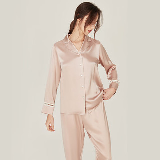 珊目尔（SMR）【设计】真丝睡衣套装女100%桑蚕丝长袖两件套丝绸家居服 藕粉色 165(L)