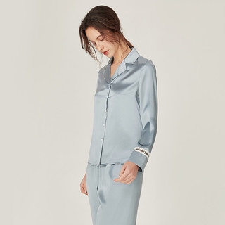 珊目尔（SMR）【设计】真丝睡衣套装女100%桑蚕丝长袖两件套丝绸家居服 雾霾蓝 170(XL)