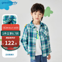 歌瑞家(greatfamily)儿童衬衫2024春季翻领长袖衬衣小童男童纯棉色织格乐友 绿格 110【4-5岁】