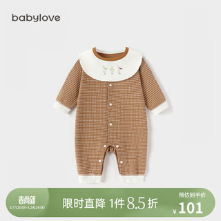 babylove婴儿连体衣纯棉春秋宝宝哈衣爬服休闲百搭洋气衣服春装带围嘴 郁金棕（带围嘴） 90cm