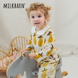 Milkbarn2024儿童长袖T恤宝宝春夏纯棉上衣女童打底外出童装 梨 100cm