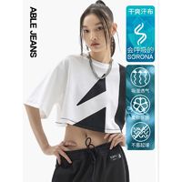 ABLE JEANS 欧帛牛仔 女装简约时尚漂白短款宽松短袖T恤女夏981159