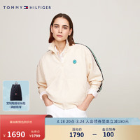 TOMMY HILFIGER 24春季女装暗纹提花毛巾布宽松拉链开衫运动卫衣41500 米白色AEF XL