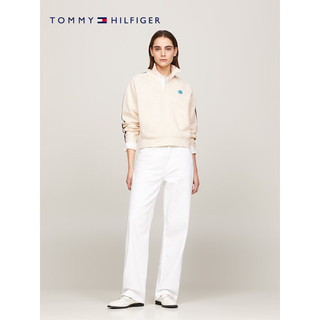 TOMMY HILFIGER 24春季女装暗纹提花毛巾布宽松拉链开衫运动卫衣41500 米白色AEF S