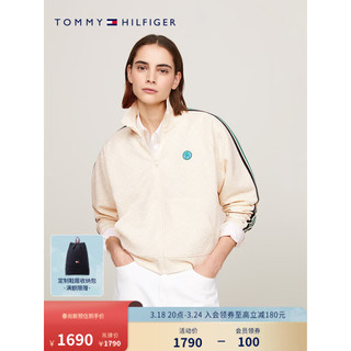 TOMMY HILFIGER 24春季女装暗纹提花毛巾布宽松拉链开衫运动卫衣41500 米白色AEF S