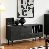 DOJUS全实木餐边柜复古柜子储物柜现代简约玄关柜多功能抽屉收纳柜家具 1.5米实木边柜【慕黑色】