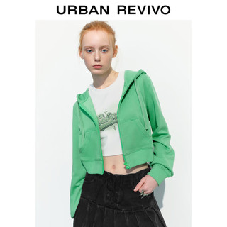 URBAN REVIVO UR2024春季女装休闲简约百搭连帽抽绳短款外套UWL140020 浅薄绿 M