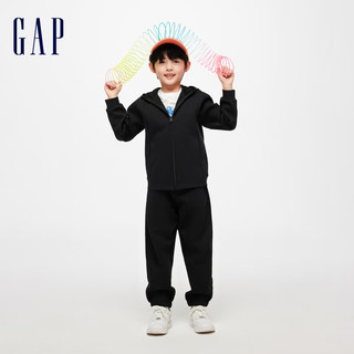 Gap男童春季2024简约纯色Scuba卫衣儿童装帅气连帽外套891700 黑色 130cm(S)亚洲尺码