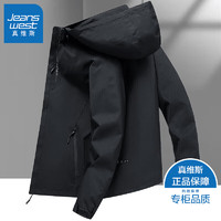 JEANSWEST 真维斯 户外冲锋衣男秋冬季运动外套男可脱卸帽防风防水夹克登山衣服 YL 6266黑色 L