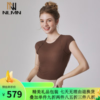 NLMN瑜伽上衣女短袖普拉提专业训练紧身显瘦跑步运动衣 棕咖色 S