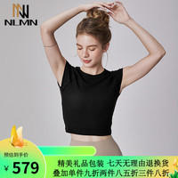 NLMN瑜伽上衣女短袖普拉提专业训练紧身显瘦跑步运动衣 黑色 S
