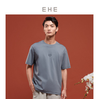 EHE 男装 2024春季云纹玉龙图案厚板胶印时尚宽松短袖T恤男 黑色,尺码：XL