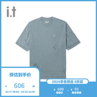 MUSIUM DIVit 男装做旧破洞短袖T恤2024春夏个性街头风00406 BLL/蓝色 46