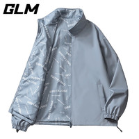 GLM品牌夹克外套男士秋冬季双面穿立领潮流休闲宽松男女款 蓝色 2XL(145斤-160斤)