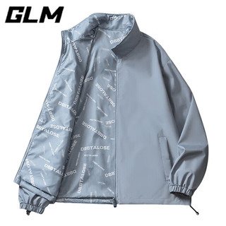 GLM品牌夹克外套男士秋冬季双面穿立领潮流休闲宽松男女款 蓝色 4XL(175斤-190斤)