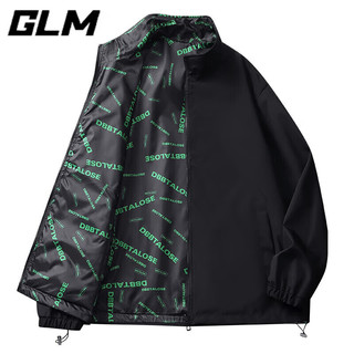 GLM 品牌夹克外套男士秋冬季双面穿立领潮流休闲宽松男女款 黑色 XL(135斤-150斤)