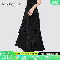 MeetMetro玛依尔国风马面裙女2024春改良汉服提花日常半身裙 黑色 XL