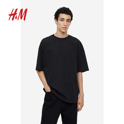 H&M 美式宽松汗布棉质短袖1035207 灰黑色
