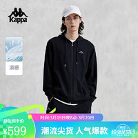 卡帕（Kappa）复古开身帽衫2024男凉感运动卫衣长袖外套K0E32MK02 黑色-990 L