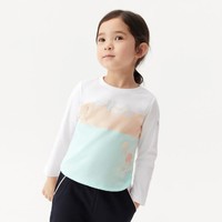 FILA 斐乐 女小童圆领T恤（105-130）女童长袖纯棉撞色印花上衣