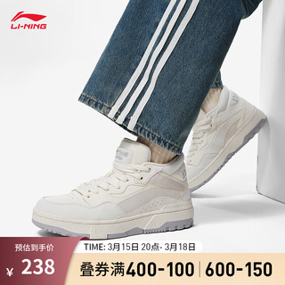 LI-NING 李宁 惟吾MIDFLEECE丨板鞋男鞋加绒保暖中帮休闲鞋运动鞋子 米白色-1 39