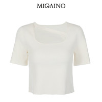 MIGAINO 曼娅奴 别致针织衫女2023夏季新款纯色设计感弹力短袖上衣 白色 155/80A/S