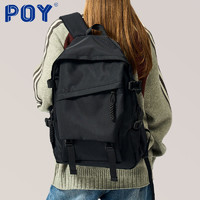 POY ®新品双肩包女黑色大容量男大学生高中初中生书包男士电脑背包
