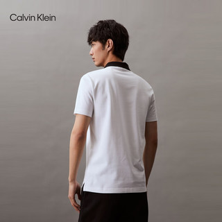 Calvin Klein Jeans24春夏男士珠地网眼刺绣撞色翻领短袖POLO衫J326334 YAF-月光白 M