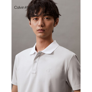 Calvin Klein Jeans24春夏男士珠地网眼刺绣撞色翻领短袖POLO衫J326334 PC8-银河灰 XL