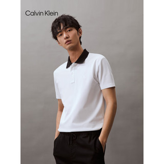 Calvin Klein Jeans24春夏男士珠地网眼刺绣撞色翻领短袖POLO衫J326334 YAF-月光白 L