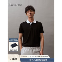 Calvin Klein Jeans24春夏男士珠地网眼刺绣撞色翻领短袖POLO衫J326334 BEH-太空黑 XL