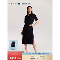 TOMMY HILFIGER【莱赛尔微弹】24春夏女装系带V领开叉POLO连衣裙42532 藏青色DW5 XS