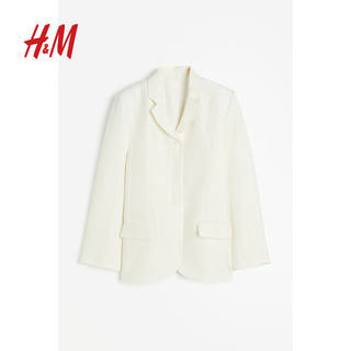 H&M2024春季女装外套时尚百搭亚麻混纺休闲西装1226861 白色 155/76A 32