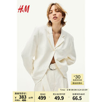 H&M2024春季女装外套时尚百搭亚麻混纺休闲西装1226861 白色 155/80A 34
