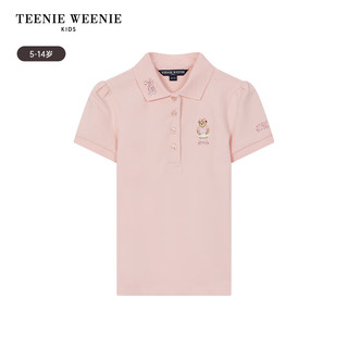 Teenie Weenie Kids小熊童装24春夏女童纯色透气泡泡袖POLO衫 浅粉色 130cm