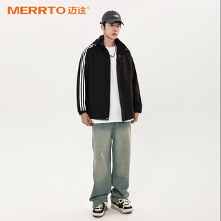 MERRTO 迈途 情侣新款2024春休闲运动夹克外套黑色 2XL(140-160)斤