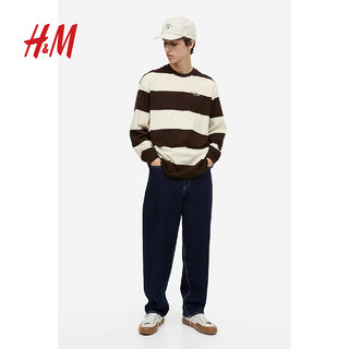 H&M HM男装T恤春季柔软休闲宽松舒适内搭圆领落肩长袖上衣1021953