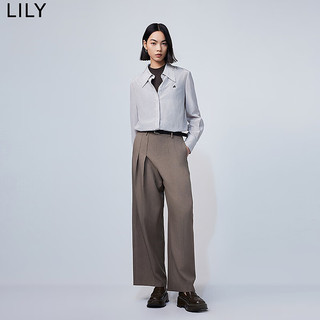 LILY2024春女装时尚通勤款显瘦双褶直筒阔腿高腰西式休闲裤女 322灰绿 L