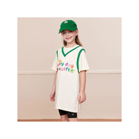 MQD 马骑顿 女大童夏季运动休闲字母短袖连衣裙 米白