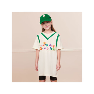 马骑顿MQD童装女大童夏季运动休闲字母短袖连衣裙 米白 160cm